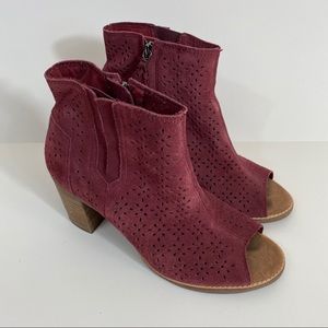 Toms Maroon Suede Leather Peep Toe Booties